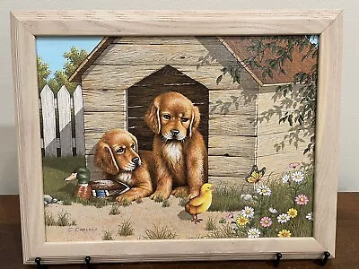 Vintage C Carson Serigraph Oil Painting On Canvas Framed Art 18.5x14.5 Dogs Farm • $7.38