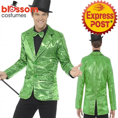 CA860 Mens Green Sequins Jacket Stag Night Circus Ringmaster Mardi Gras Costume • $22.31
