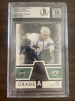 Mike Modano Signed 2002-03 Upper Deck Relic Card Beckett 10 Auto Stars HOF FC • $79.99