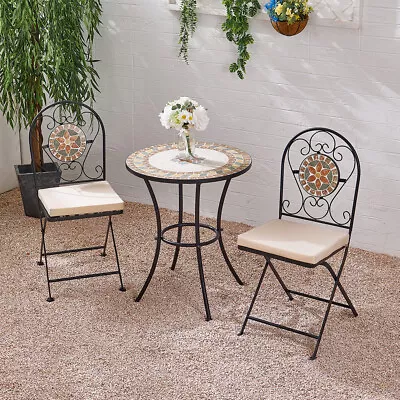 1/2/3pc Mosaic Ceramic Tile Design Table /Folding Chairs /Bistro Set Garden Yard • £89.95