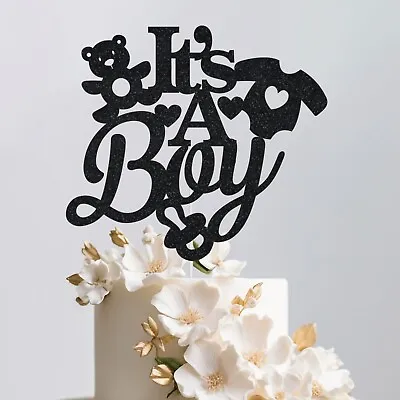 Baby Shower It's A Boy Glitter Gender Reveal Cake Topper Party Decoration • £2.95