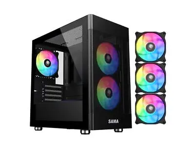 Sama ARGB Q5 Black Micro ATX Tower Gaming Computer Case 3x120mm ARGB Fans • $53.84