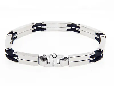 Jojino Italy Joe Rodeo Mens Silver Stainless Steel Rubber Bicycle Link Bracelet • $19.95