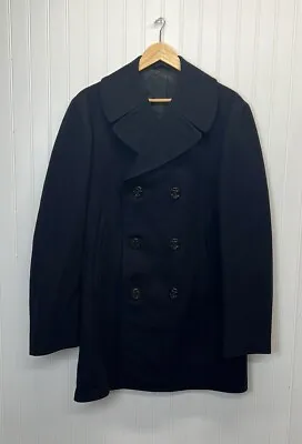 VTG US Navy Wool Pea Coat Military Jacket Melton Blue Overcoat Mens 38XL • $79.99