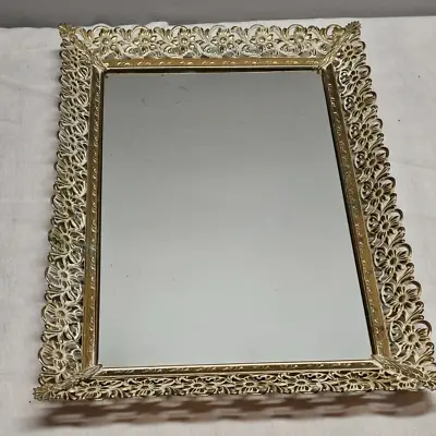 Vintage Vanity/dresser Mirror Tray W/filagree Gold Tone Metal Frame 12  X 18  • $39.99