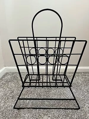 MCM Wrought Iron Metal Black Magazine Rack | Vinyl Record Holder • $110