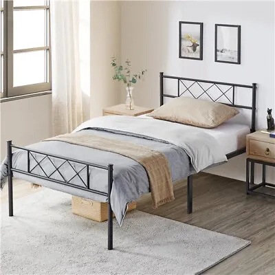 Single Metal Bed Frame Mattress Foundation Slatted Bed Base W/ Underbed Storage • £47.99