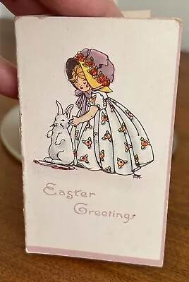 Vintage Easter Bunny Girl Bonnet Mini Greeting Card Heavy Stock • $4.99