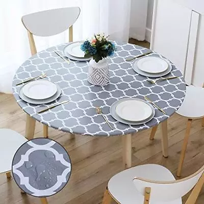 $14.54 • Buy Round Vinyl Elastic Edged Flannel Backed Tablecloth Fitted Table Cover PVC Pr