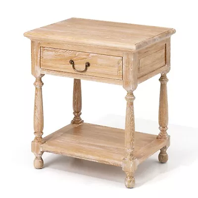 Couch Sofa Side Table Oak Solid Wood Bedside End Table W/Drawer & Shelf • $299.99