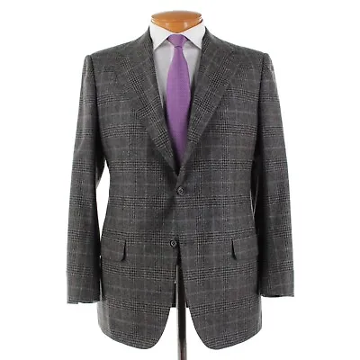 Kiton Vicuna Peru/Cashmere/Silk Sport Coat 50R (40R US) In Gray & Purple Plaid • $2249.99