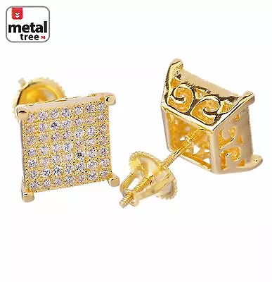 Hip Hop 925 Silver 3D Square Flat Screen 10 Mm Block Screw Back Stud Earrings • $32.98