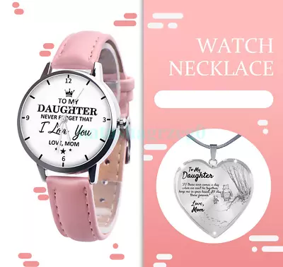 To My Daughter Watch And Necklace  Gift Set Pink/White HOT AU • $20.69