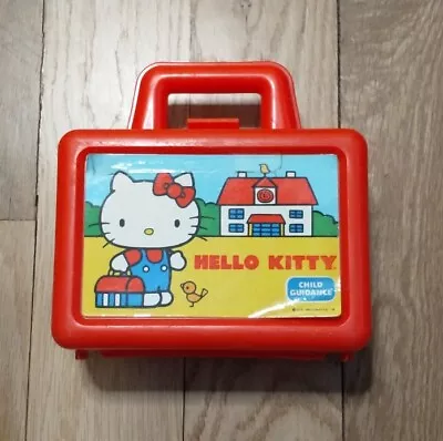 Vintage 1983 Sanrio HELLO KITTY Red Graphic Plastic Children's Lunchbox School • $25