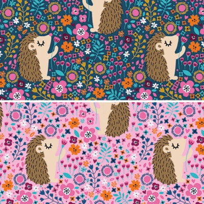 Cotton Jersey Fabric Hedgehogs Flowers Floral 150cm Wide • £1.50