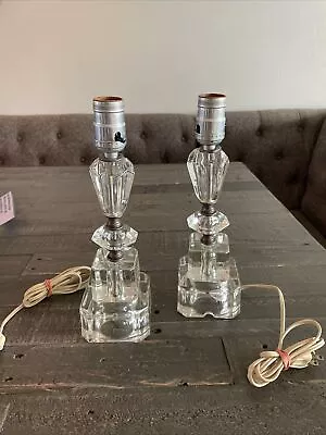 Vintage Set Of 2 Leviton Crystal Glass Base Table Lamps Electrical Lamp JH6 • $74.99