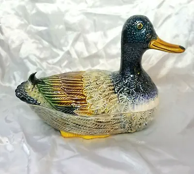 Portuguese MCM Majolica Caldas Da Rainha Ceramic Duck Tureen Aires C Leal Marked • $299