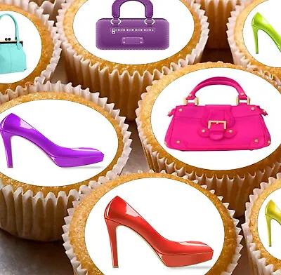 24 Edible Handbags And Shoes Iced Fondant / Card Cupcake Fairy Cake Toppers • £3.50