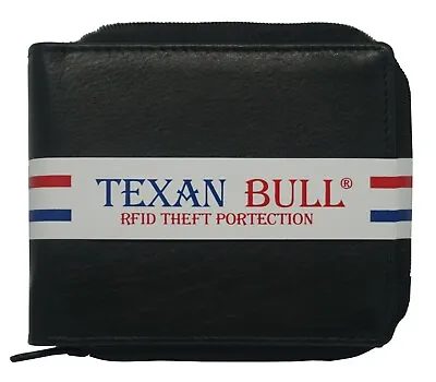 Genuine Cowhide Leather Mens Zipper Zip-Around Bifold Popular Card Holder Wallet • $12.09