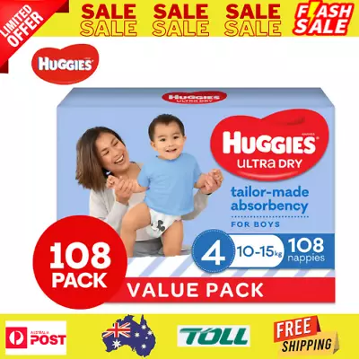 Huggies Ultra Dry Size 4 10-15kg Boys' Nappies 108pk • $70.99