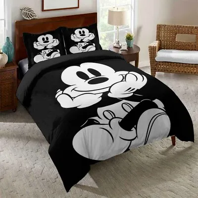 3D Mickey Black White Bedding Set Duvet Cover Queen Comforter Cover PillowCase • $50.45