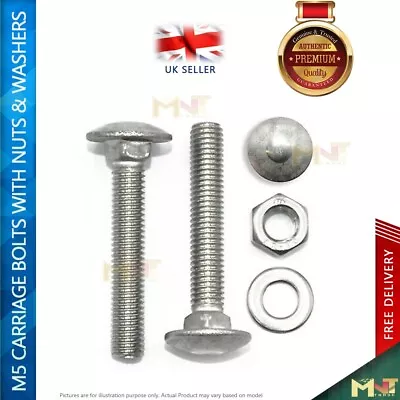 M5 Carriage Bolts With Nuts & Washers Cup Square Coach Screws A2 Stainless Steel • £5.95