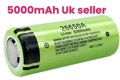 Rechargeable Battery Flat Top 3.7v 5000mah 26650 • £12.50