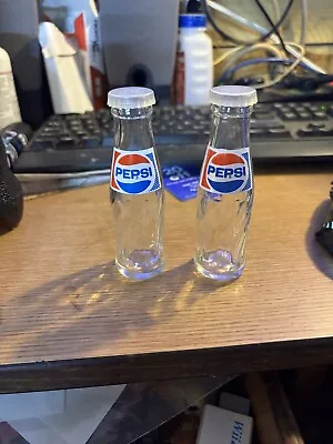 Vintage Pepsi Cola Soda Glass Bottles Salt And Pepper Shakers 4 1/4  Set Of 2 • $7.13