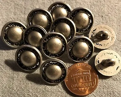 12 Silver Tone Pierced Edge Domed Metal Shank Buttons 5/8  15MM Lot # 3355 • $6.49