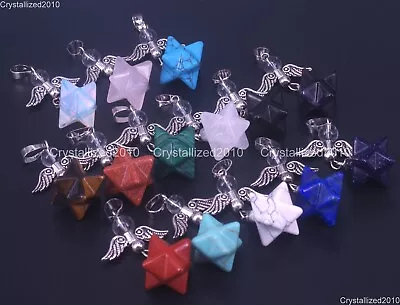 £7.93 • Buy Natural Gemstones Angel Wings Merkaba Reiki Healing Pendant Charm Necklace Beads