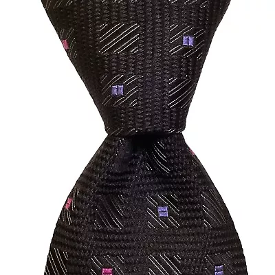 ROBERT GRAHAM Men's 100% Silk XL Necktie USA Designer Geometric Black/Gray EUC • $41.99