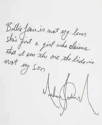 MICHAEL JACKSON Handwritten Signed Lyrics Verse 'Billie Jean' - Preprint • $8.70