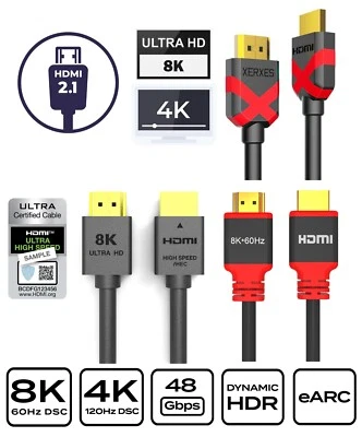 $14.99 • Buy Certified 8K HDMI 2.1 Cable Ultra HD 8K@60Hz 4K@120Hz 3D Dynamic HDR 0.5m ~ 5m