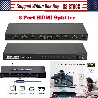 8 Port HDMI Splitter Switch Switcher Amplifier Hub Box HDTV Ultra HD 4K 60Hz US • $27.99