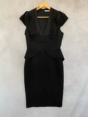 Karen Millen Black Dress V-Neck Short Sleeve Smart Tuxedo Women's UK 12 • £34.99