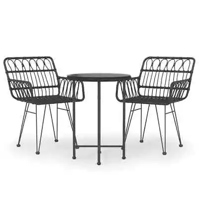 3-Piece Outdoor Dining Set Garden Patio Bistro Chairs Table Setting Rattan Black • $272.54