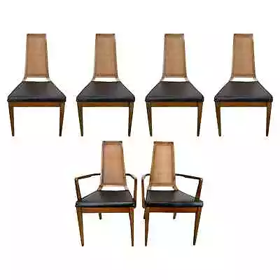 Mid Century Modern Walnut & Cane Dining Chair By American Of Martinsville 6 Pcs • $2990