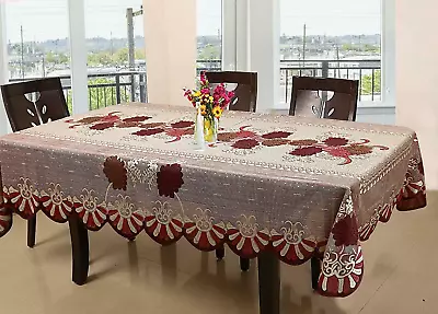 Floral Cotton Fabric 8 Seater Dining Table Cover - Red 60 X 90 Inches • $45.56