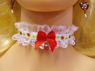 Any Size Strawberry Choker Collar Lace Kawaii DDLG Sissy Pink Plus Lolita Red • $26.95