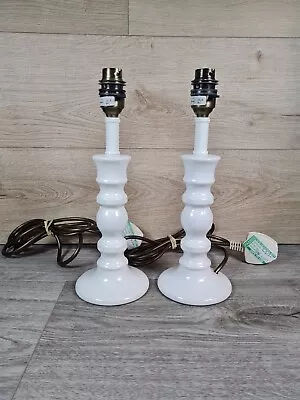 Pair 2 X Laura Ashley Candlestick Type Table Lamps White Ceramic Retro Taested • £39.95