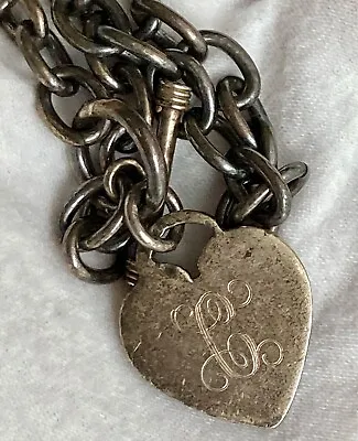 Vintage Sterling Silver C Etched Monogram Heart 925 Charm 7.5” Bracelet 26.73g • $125