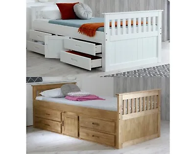 3ft Single Captains Storage Bed Available In White Or Waxed • £444.95