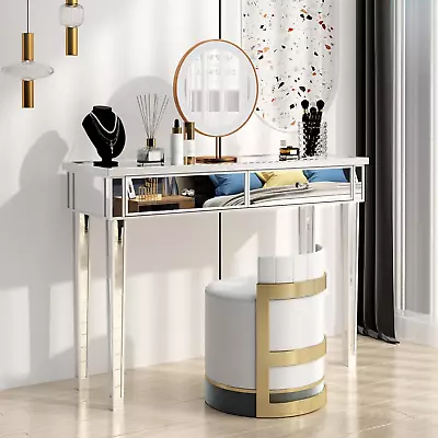 Mirrored Console Table With 2 Drawers Mirrored Desk For Entryway Silver Vanity T • $185.99