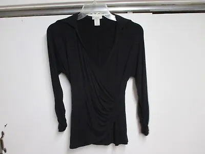 $6.99 • Buy Cache Womens Long Sleeve V Neck Jersey Polo Top (xs) Black Dolman Sleeve Cute!