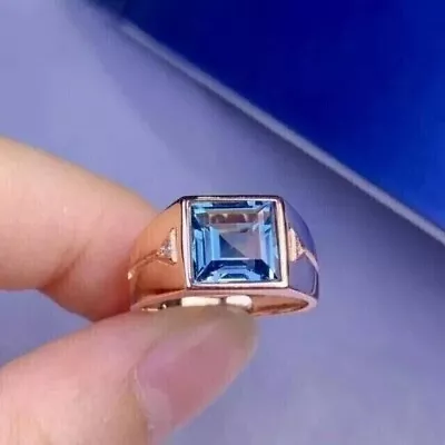 Men's Band Ring 2CT Asscher Simulated Blue Diamond 14K Rose Gold Plated Silver • $79.30