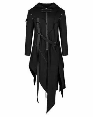 Mens Victorian Jacket Gothic Belt Swallow-Tail Coat Cosplay Costume Halloween • £17