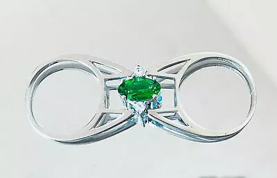 R2277 FlipFun Mt. St. Helens Green W/Blue Helenite RT 6x8mm Sterling Silver Ring • $80