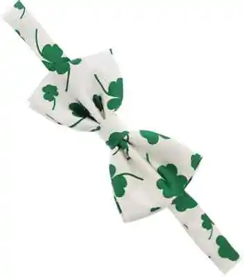 St Patricks Day WHITE Green Lucky Clover Satin Feel Fancy Dress Party Bow Tie • £3.99