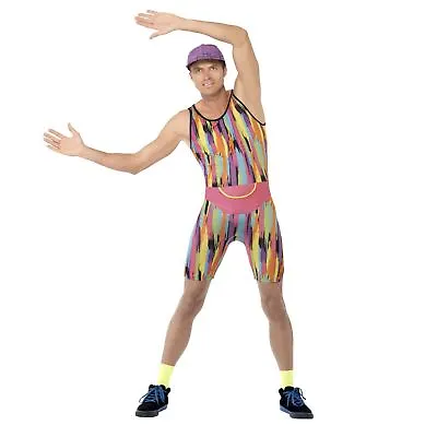 Adult Mens Neon Aerobics Teacher Leotard Sports Relief Fancy Dress Stag Costume • £21.01