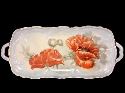 Vtg Hand Painted Porcelain Vanity/Dresser Tray Signed  Orange Poppies Grandmacor • $21.49